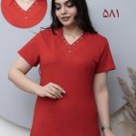 تیشرت یقه هفت ترکیبی زنانه نگین کاری شده ی سایز بزرگ