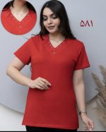 تیشرت یقه هفت ترکیبی زنانه نگین کاری شده ی سایز بزرگ