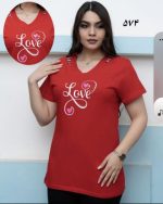 تیشرت یقه هفت زنانه سایز بزرگ سر شانه نگین - تصویر 3