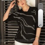 تیشرت یقه گرد طرح پی اس زنانه نقش موج سطح آب