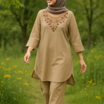 ست تونیک شلوار نخی گلدوزی مجلسی زنانه خوشگل سرسنگین