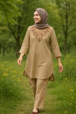 ست تونیک شلوار نخی گلدوزی مجلسی زنانه خوشگل سرسنگین