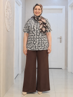 تیشرت سایز بزرگ یقه گرد زنانه طرح برگ سفید - تصویر 7