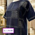 تیشرت آستین سه ربع مجلسی یقه گرد طرح مربع زنجیر