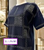 تیشرت آستین سه ربع مجلسی یقه گرد طرح مربع زنجیر