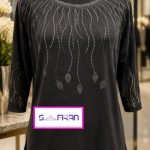 تیشرت آستین سه ربع مجلسی یقه گرد طرح گلبرگ نگین